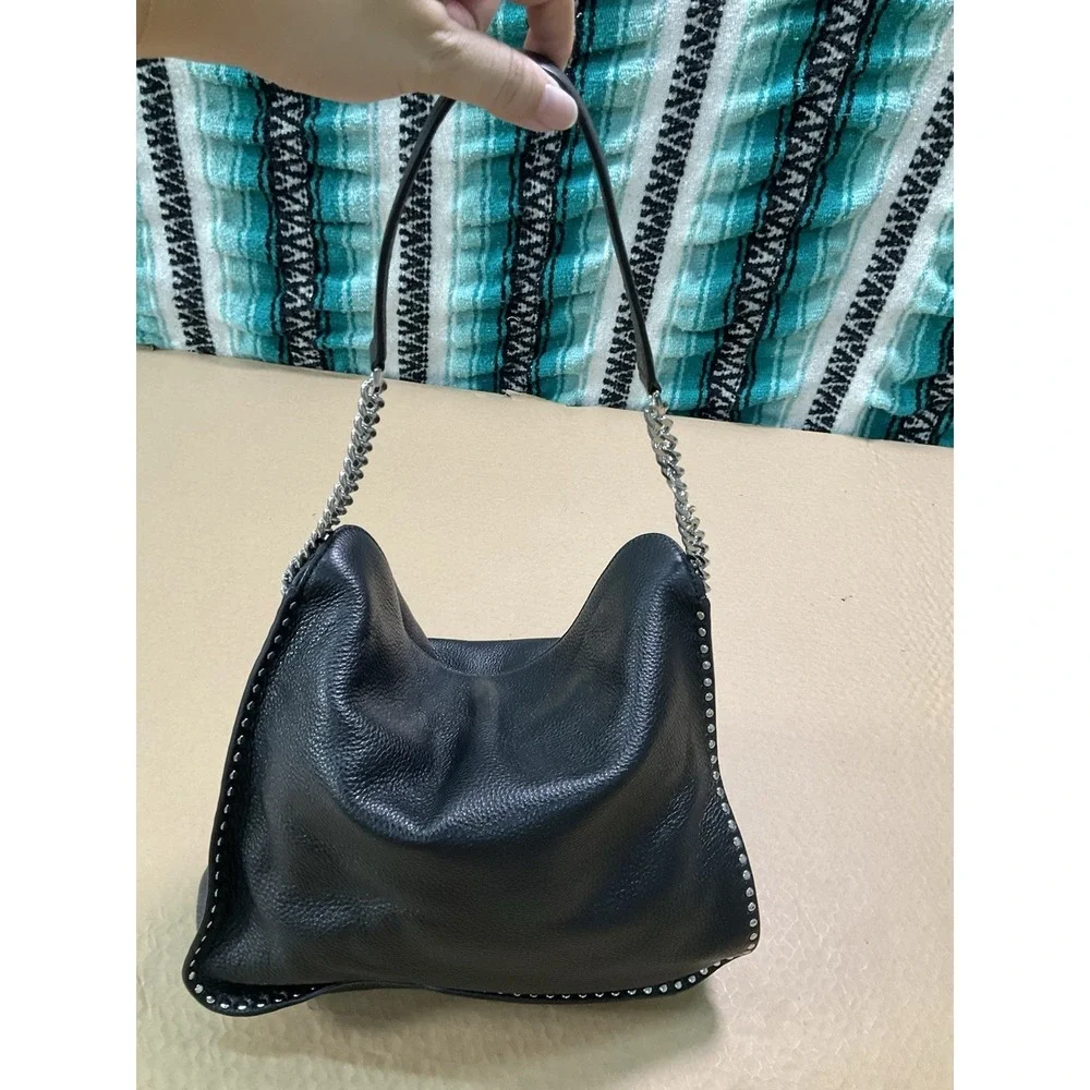 Michael Kors Astor Silver Studded Black Leather Large Hobo